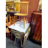 A RETRO FORMICA TOPPED TABLE WITH TWO CHAIRS AND ANOTHER CHAIR (4)