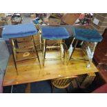 THREE ASSORTED MODERN TEAL UPHOLSTERED STOOLS