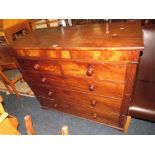 A TEAK / MAHOGANY 5 DRAWER CHEST OF DRAWERS WITH SECRET DRAWER H- 106 CM W- 121 CM