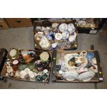 THREE TRAYS OF ASSORTED CHINA AND CERAMICS TO INCLUDE WEDGWOOD, AYNSLEY ETC.