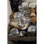 A TRAY OF WHITE METAL ITEMS (TRAY NOT INCLUDED)