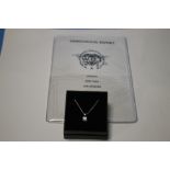 A CERTIFICATED FINE QUALITY 18 CT WHITE GOLD RBC DIAMOND SOLITAIRE PENDANT AND 18 CT WHITE GOLD