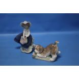 TWO BOXED LLADRO FIGURES - A FIGURINE AND A DOG