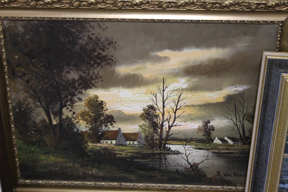 AN OIL ON CANVAS DEPICTING A LANDSCAPE SIGNED F. BEELK TOGETHER WITH THREE FRAMED PRINTS - Image 2 of 5