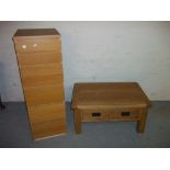 AN IKEA NARROW SIX DRAWER VANITY UNIT CHEST AND AN OAK COFFEE TABLE