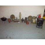A QUANTITY OF CONCRETE GARDEN STATUES, A BBQ AND A FIRE PIT / GRATE (14)