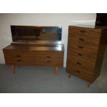 A HIGH GLOSS RETRO DRESSING TABLE AND A SIX DRAWER CHEST