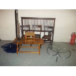 EIGHT ITEMS INCLUDING CHAIRS, TABLES,FISHING RODS AND NETS ETC.