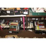 FOUR TRAYS OF BOOKS, NOVELS ETC. (TRAYS NOT INCLUDED)