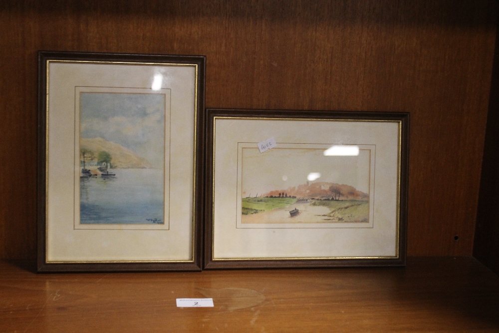 TWO FRAMED WATERCOLOURS, ONE A SEASCAPE SIGNED W. TAYLOR, THE OTHER A RIVERSIDE SCENE, SIGNATURE