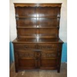 AN OAK DISPLAY WELSH DRESSER WALL UNIT, L 122 CM