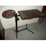 AN OAK ANTIQUE CAST IRON READING STAND, MADE BY FOOTS, LONDON W1