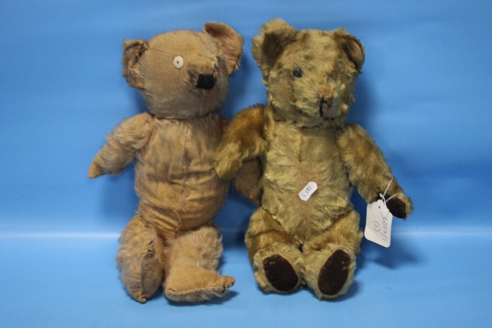 TWO VINTAGE JOINTED TEDDY BEARS, in playworn condition, have been very well lovedCondition Report: