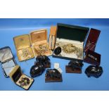 A QUANTITY OF ASSORTED VINTAGE COSTUME JEWELLERY AND AN ELEPHANT