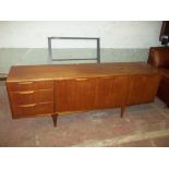 A RETRO TEAK MCINTOSH SIDEBOARD WITH ONE DAMAGED HANDLE (PRESENT AND EASILY REPAIRED, L 220 CM