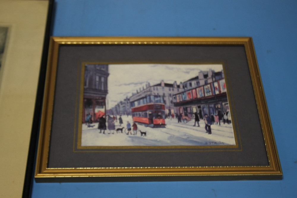 A PRINT OF A BETTY STIRLING PAINTING OF TRAMS TOGETHER WITH AN ETCHING OF CANTERBURY GATE - Image 2 of 2