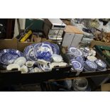 TWO TRAYS OF BLUE & WHITE POTTERY (TRAYS NOT INCLUDED)