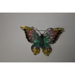 A LARGE SILVER PLIQUE-A-JOUR BUTTERFLY BROOCH /PENDANT SET WITH GARNETS AND MARCASITES