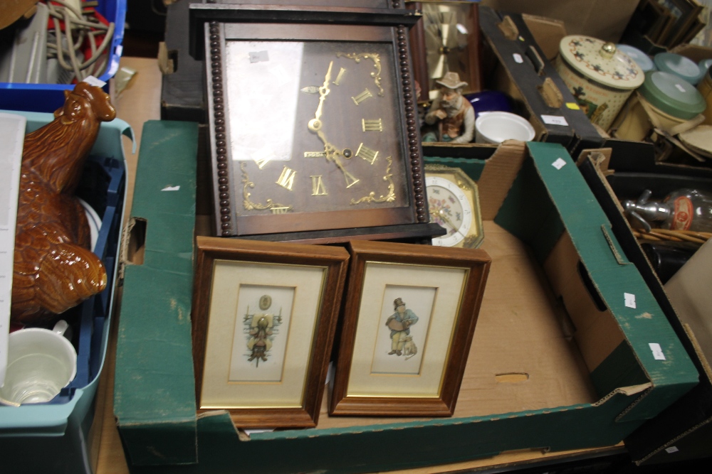 A WALLCLOCK, TWO MANTEL CLOCKS ETC.