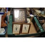 A WALLCLOCK, TWO MANTEL CLOCKS ETC.