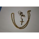 A 9 CT GOLD CRUCIFIX ON CHAIN ALONG WITH A 9 CT GOLD ROPE CHAIN, W 10 g