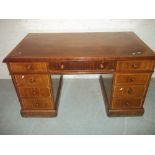 AN ANTIQUE INLAID TWIN PEDESTAL DESK, L 136 cm, D 76 cm, H 78 cm