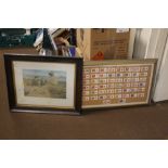 A FRAMED SET OF REGIMENTAL CIGARETTE CARDS TOGETHER WITH A FRAMED AND GLAZED PRINT 'THE BOYHOOD OF