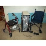 A FOLDING Z BED AND A FOLD AWAY WHEELCHAIR WITH WALKING AID