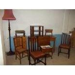 TEN ITEMS INCLUDING A DESK, CHAIRS, A VINTAGE SEWING STORAGE TABLE, A CHEST OF FIVE DRAWERS ETC. (