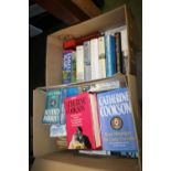 TWO BOXES OF NOVELS TO INCLUDE CATHERINE COOKSON, MAEVE BINCHY, AGATHA CHRISTIE ETC.