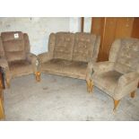 A TWO SEATER QUEEN ANNE STYLE THREE PIECE SUITE