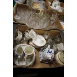 TWO TRAYS OF CERAMICS AND GLASSWARE (TRAYS NOT INCLUDED)