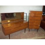 A RETRO TEAK DRESSING TABLE AND SIX DRAWER CHEST