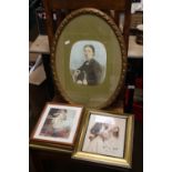 AN OVAL FRAMED PORTRAIT TOGETHER WITH A COLLECTION OF PRINTS