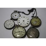 A QUANTITY OF POCKET WATCHES AND A MOVEMENT, to include silver examples