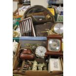 A TRAY OF SUNDRIES TO INCLUDE TWO CLOCKS, A MIRROR, A KODAK CAMERA ETC. (TRAY NOT INCLUDED)