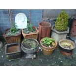 EIGHT VARIOUS PLANTERS TO INCLUDE A CHIMNEY POT