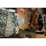 A QUANTITY OF VINTAGE FUR, including a coat and a quantity of textiles etc, TWO VINTAGE BLANKETS AND
