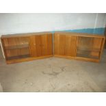 TWO GLAZED BOOKSHELF CUPBOARDS, L 137 CM