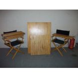 A SELECTION OF THREE IKEA KITCHEN TABLES AND TWO FOLDING DIRECTOR'S CHAIRS