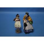 A ROYAL WORCESTER FIGURINE TOGETHER WITH ANOTHER FIGURINE