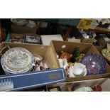 TWO BOXES OF CERAMICS AND GLASSWARE