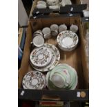 A TRAY OF MAINLY STAFFORDSHIRE CHINA - HUNTING SCENE (TRAY NOT INCLUDED)