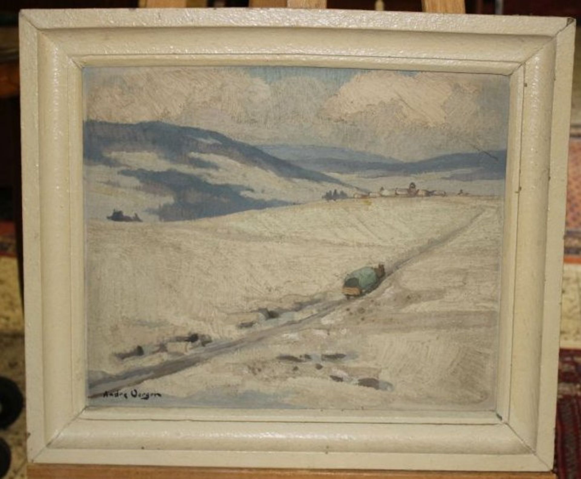André VERGER (1912-1990), Winterszene, Öl/Leinwand, gerahmt, RG 49 x 56cm, reinigungsbedü<br - Bild 3 aus 4