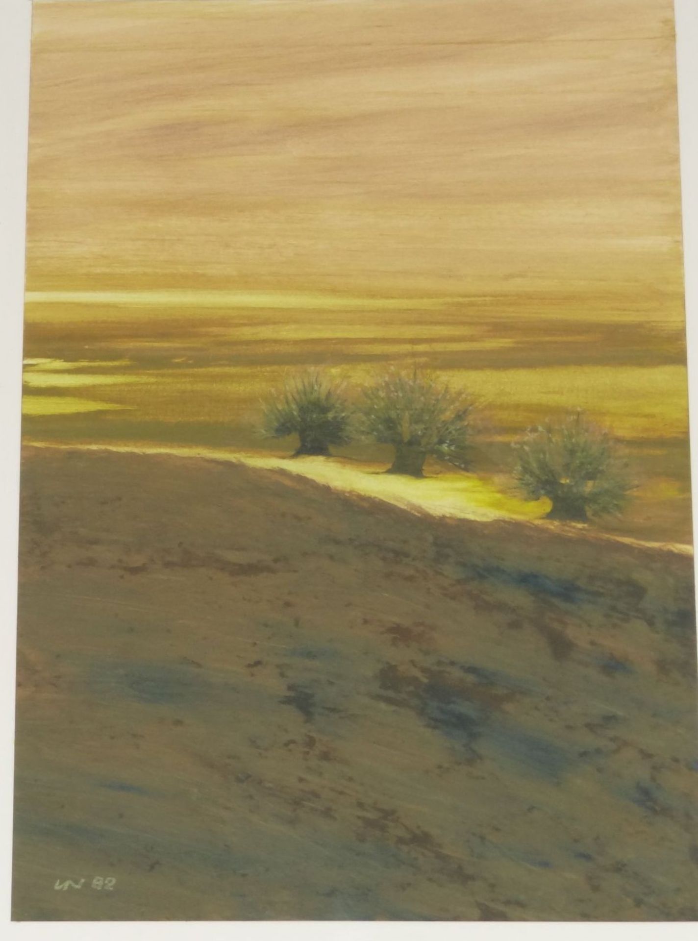 Ulrich Nölting , 1982 "norddt. Landschaft" Aquarell, ger/Glas, verso Widmung des Künstlers, 52x38<b