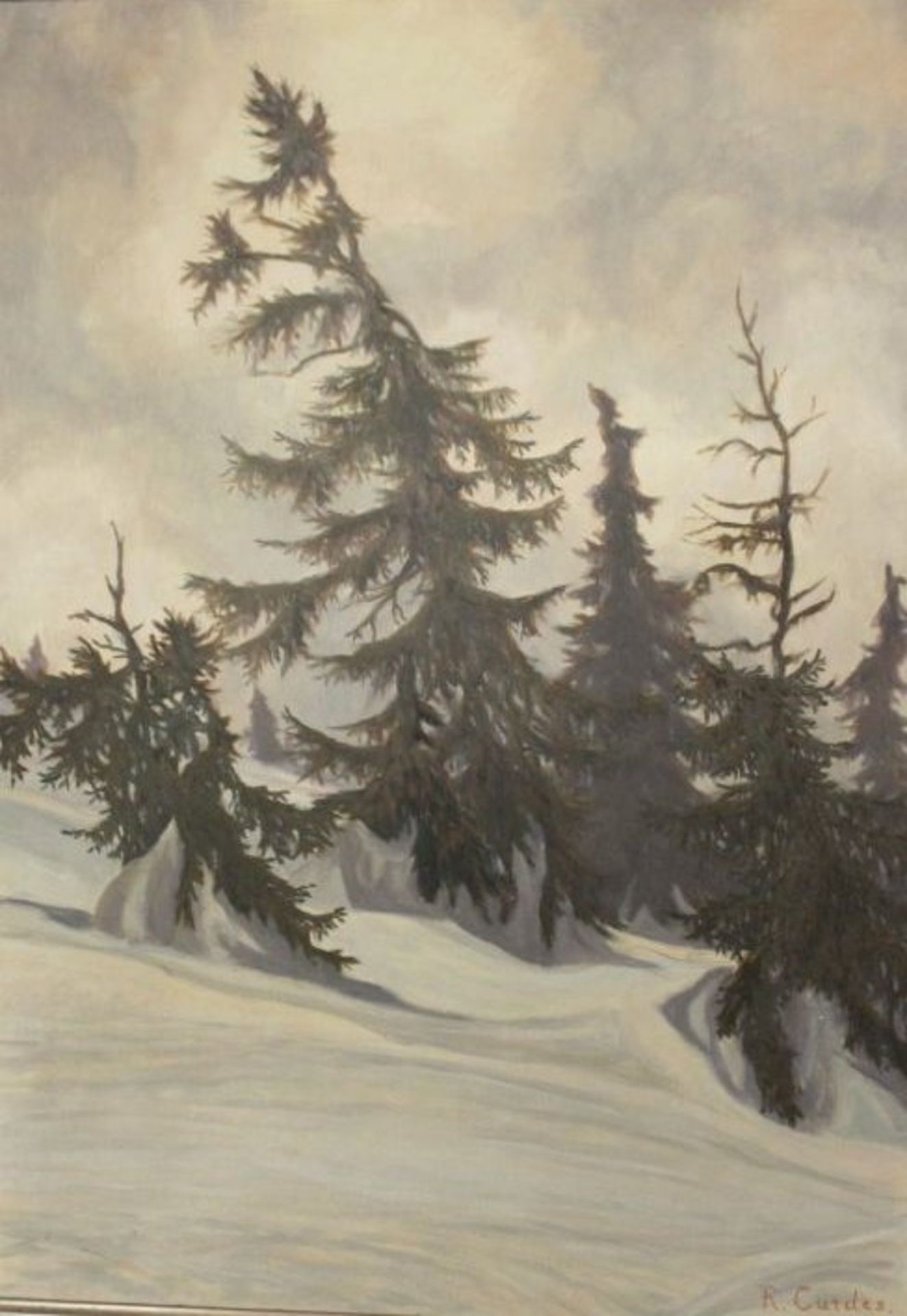 Richard CURDES (1891-1974) , Winterlandschaft, Öl/Holz, gerahmt, RG 79 x 58cm.<
