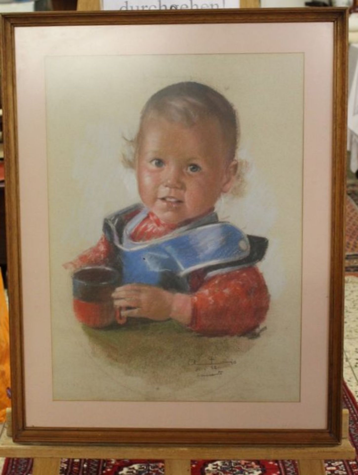 Antonio, Kinderportrait, Mischtechnik, ger./Glas, RG 68 x 53cm. - Bild 3 aus 3