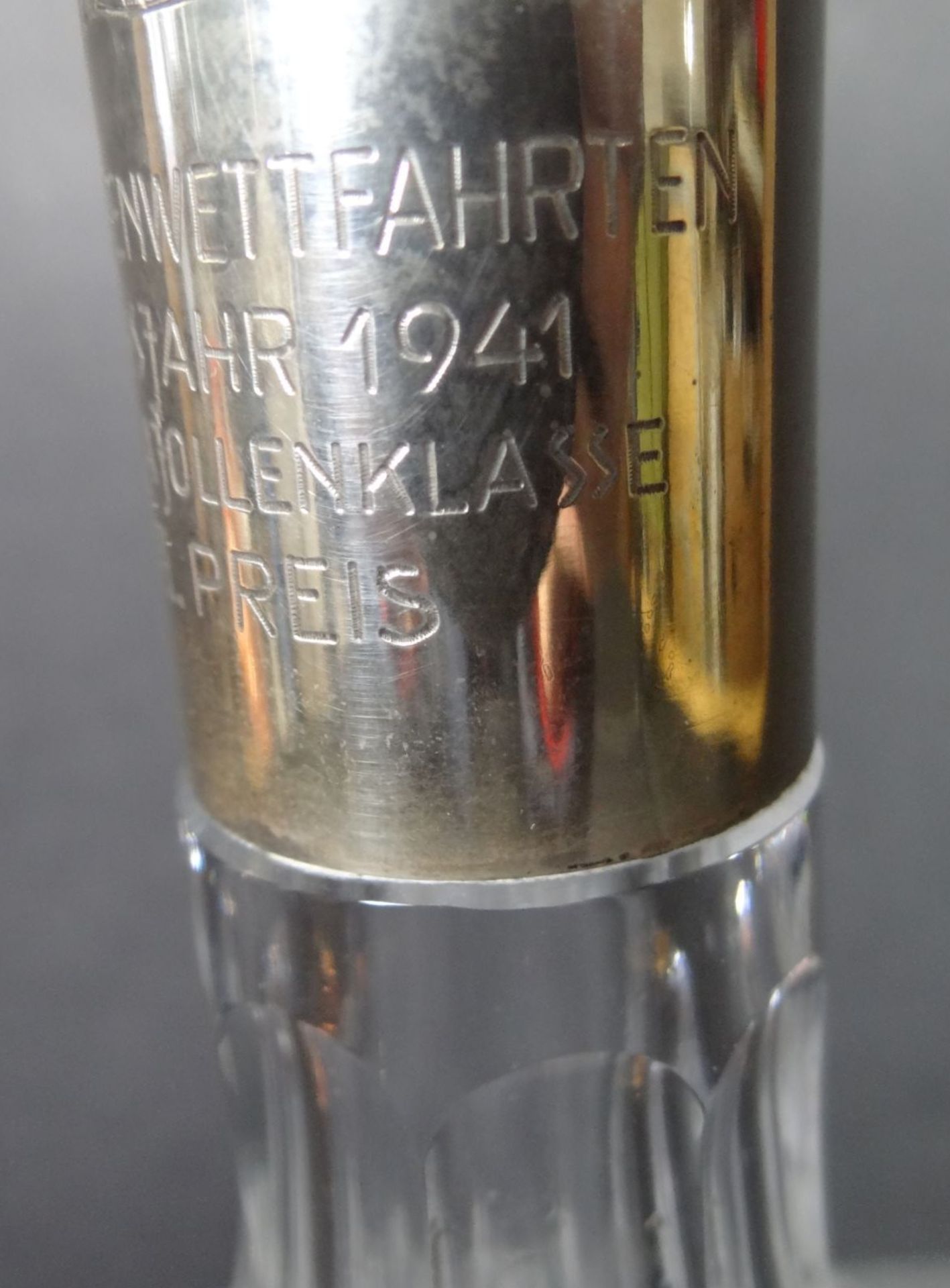 Kristallkaraffe mit Silberhals, Gravur, Segelpreis 1941, H-32 cm - Bild 4 aus 6