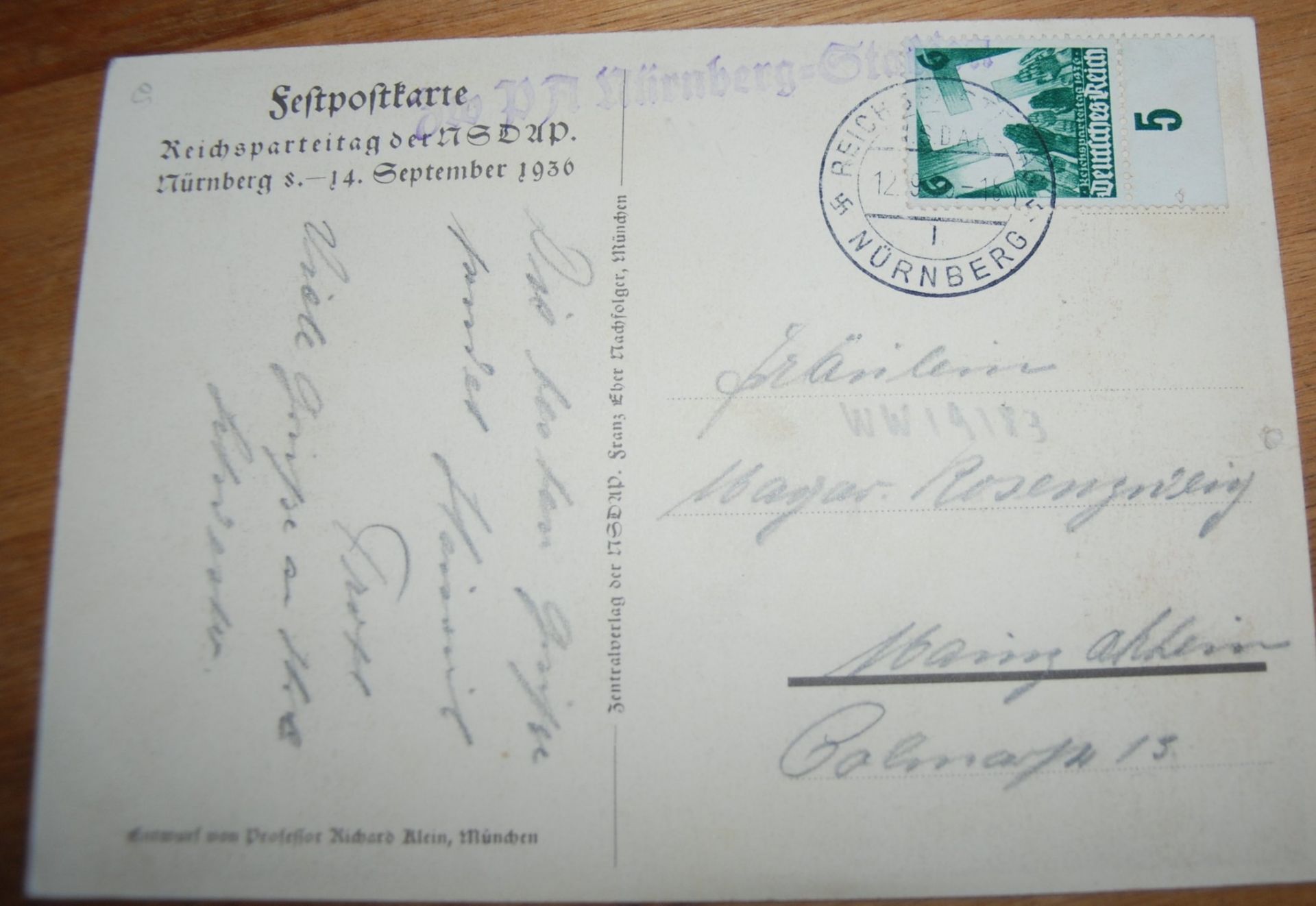 Festpostkarte Nürnberger Parteitag 1936, Zentralverlag der NSDAP, gelaufe< - Bild 2 aus 3