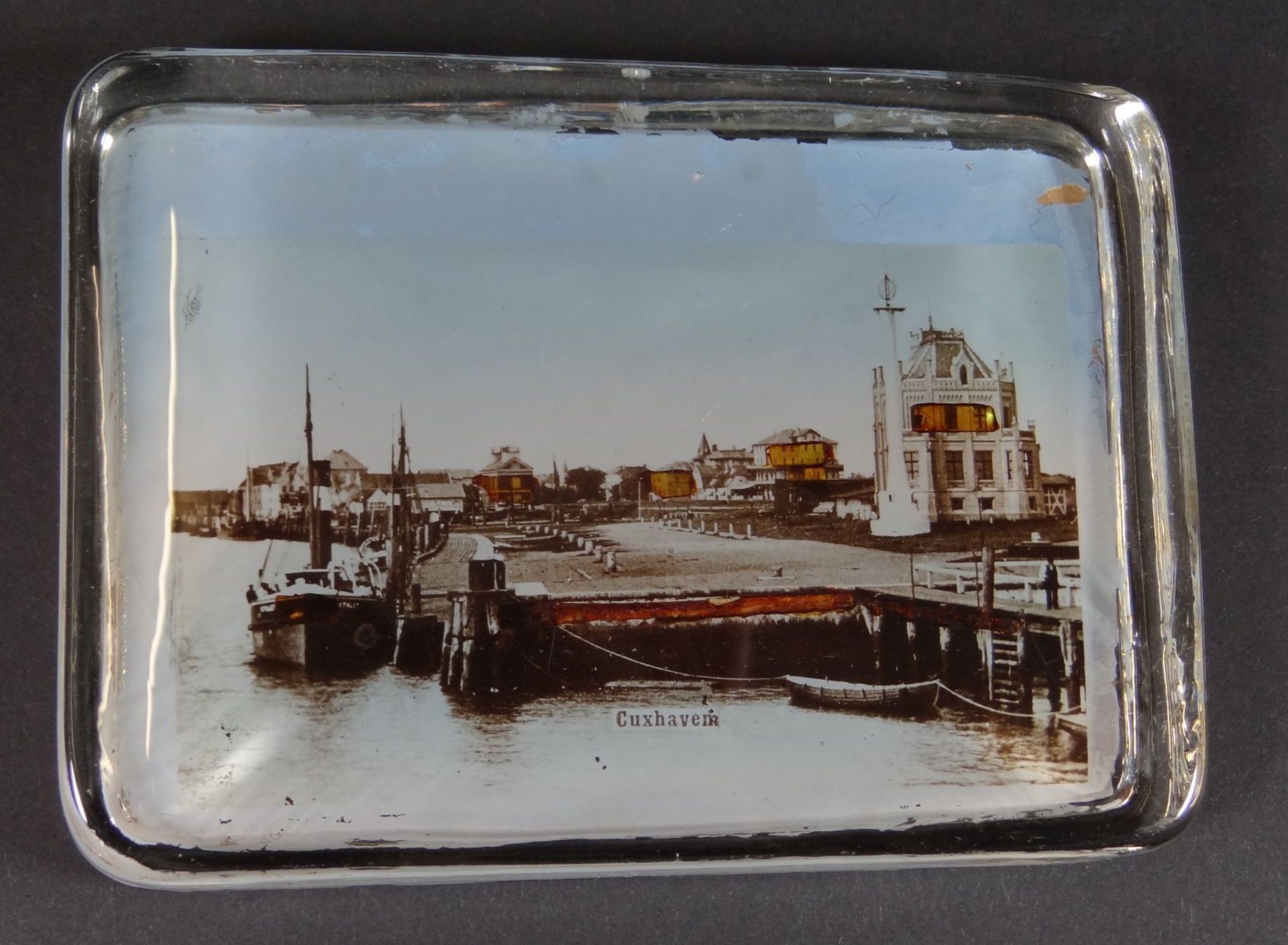 Paperweight mit Cuxhaven Ansicht um 1900, 8x11 cm - Bild 2 aus 4